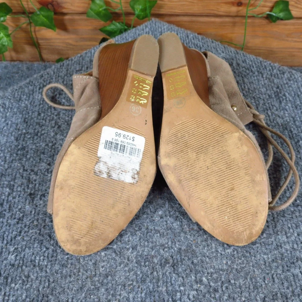 Le Chateau Women Wedge Sandals Size 36 Dressy Summer Ghillie Lace Up Taupe Suede